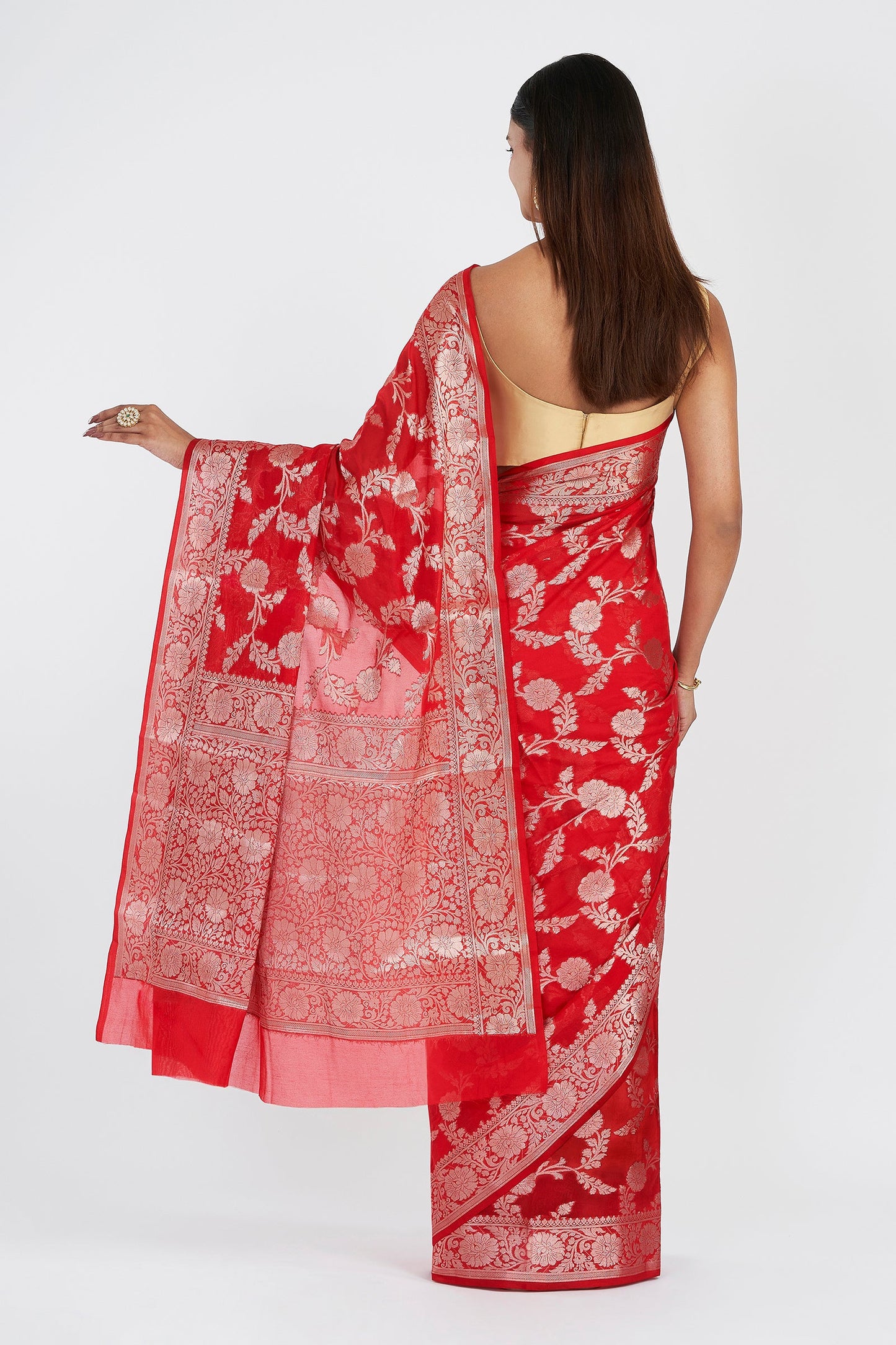 Teejh Manjula Red Banarasi Semi Georgette Silk Saree