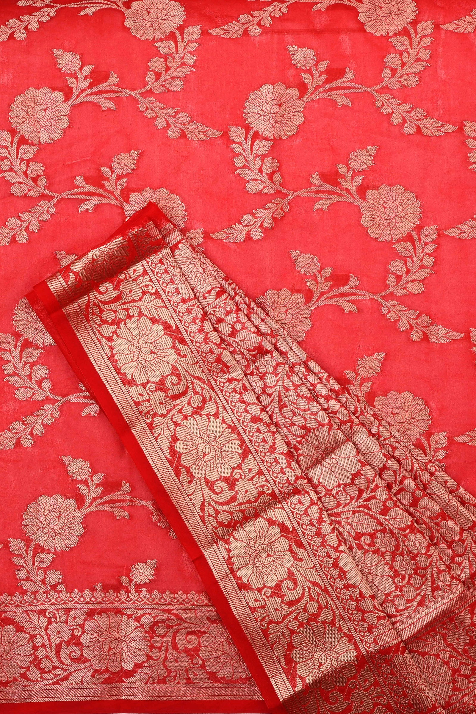 Teejh Manjula Red Banarasi Semi Georgette Silk Saree