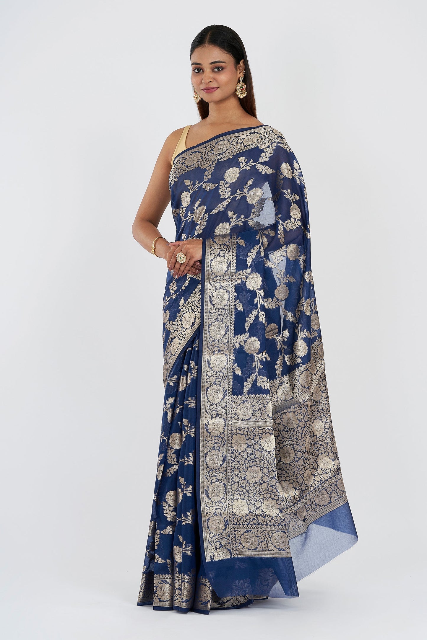 Teejh Shavya Navy Blue Banarasi Semi Georgette Silk Saree