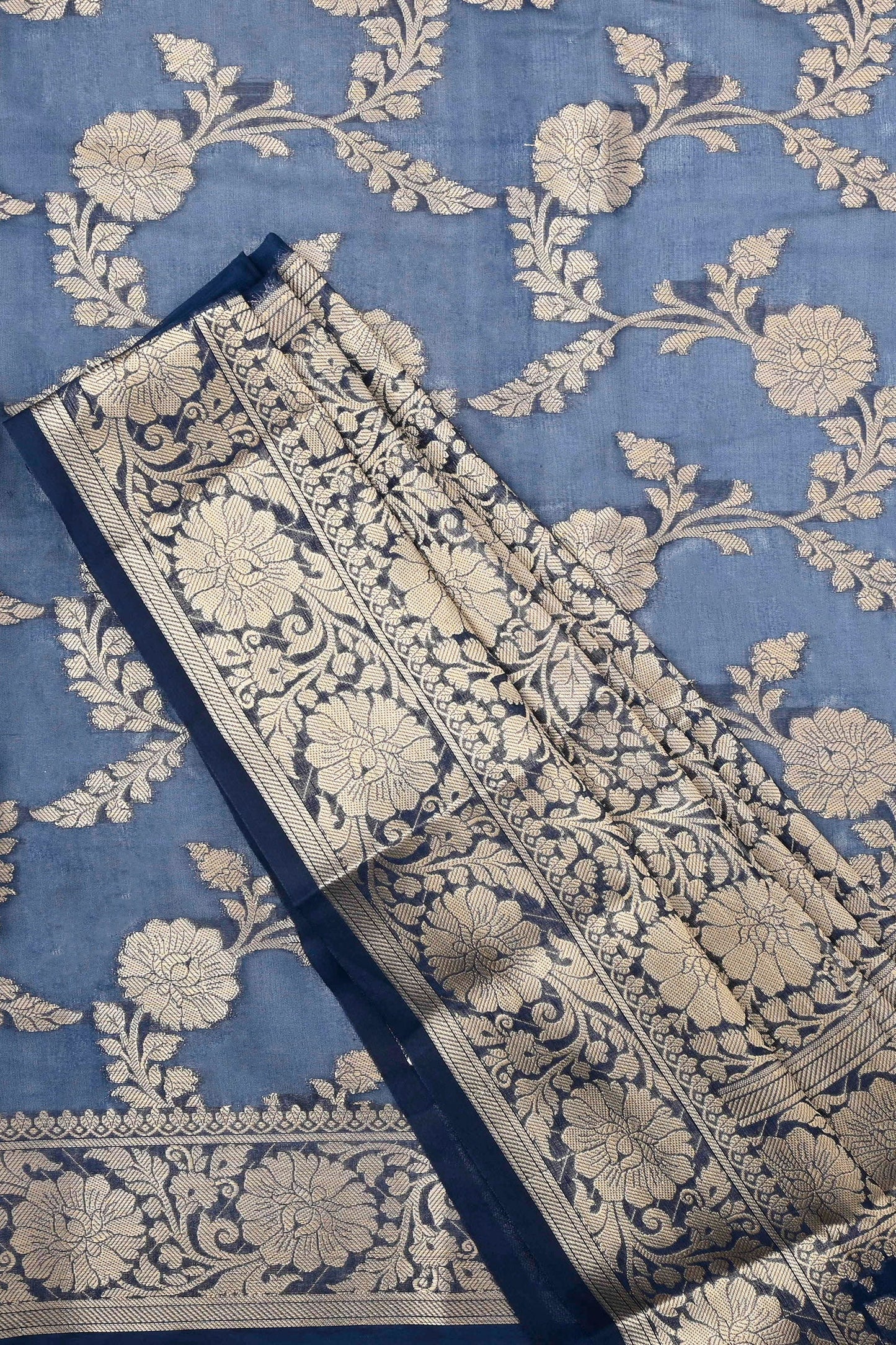 Teejh Shavya Navy Blue Banarasi Semi Georgette Silk Saree