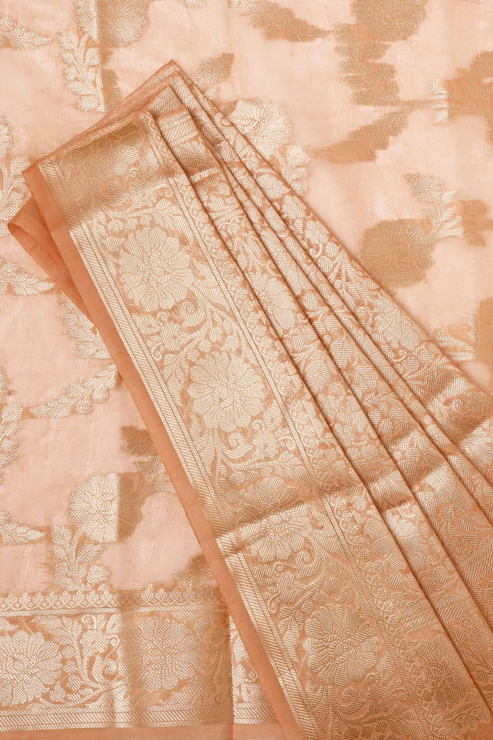 Teejh Divina Light Peach Banarasi Semi Georgette Silk Saree