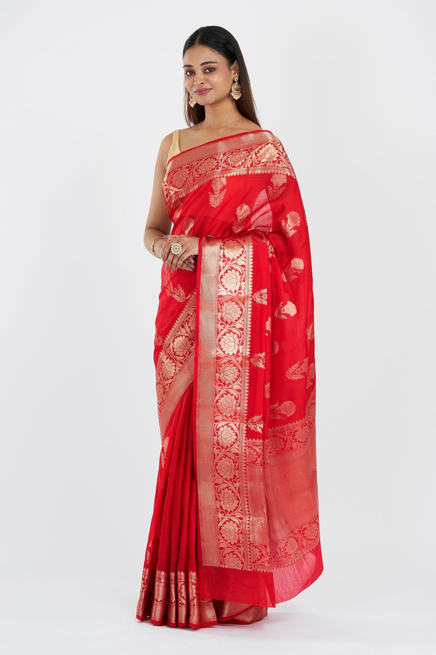 Teejh Shaya Red Banarasi Semi Chiffon Warm Silk Saree