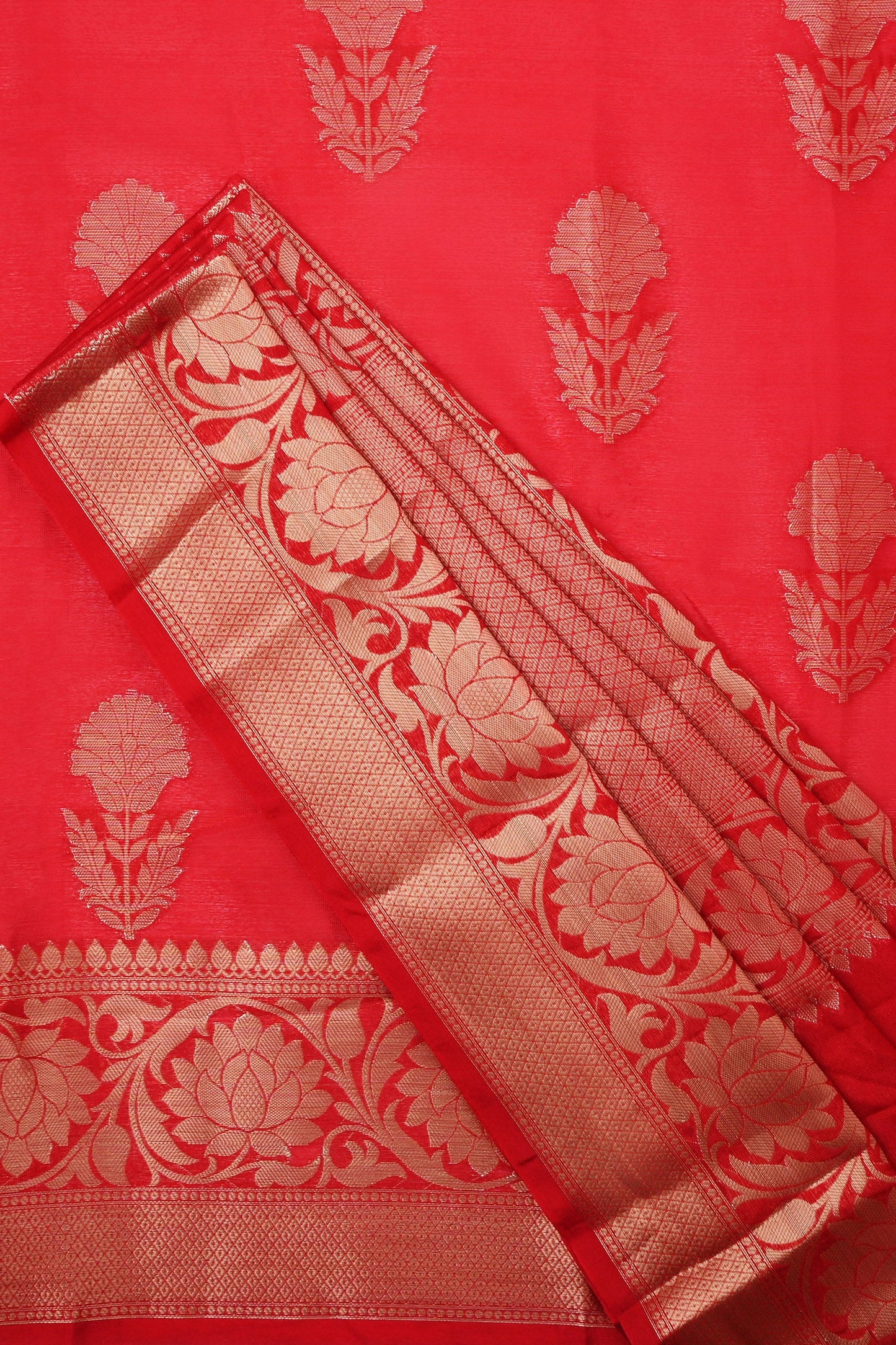 Teejh Shaya Red Banarasi Semi Chiffon Warm Silk Saree