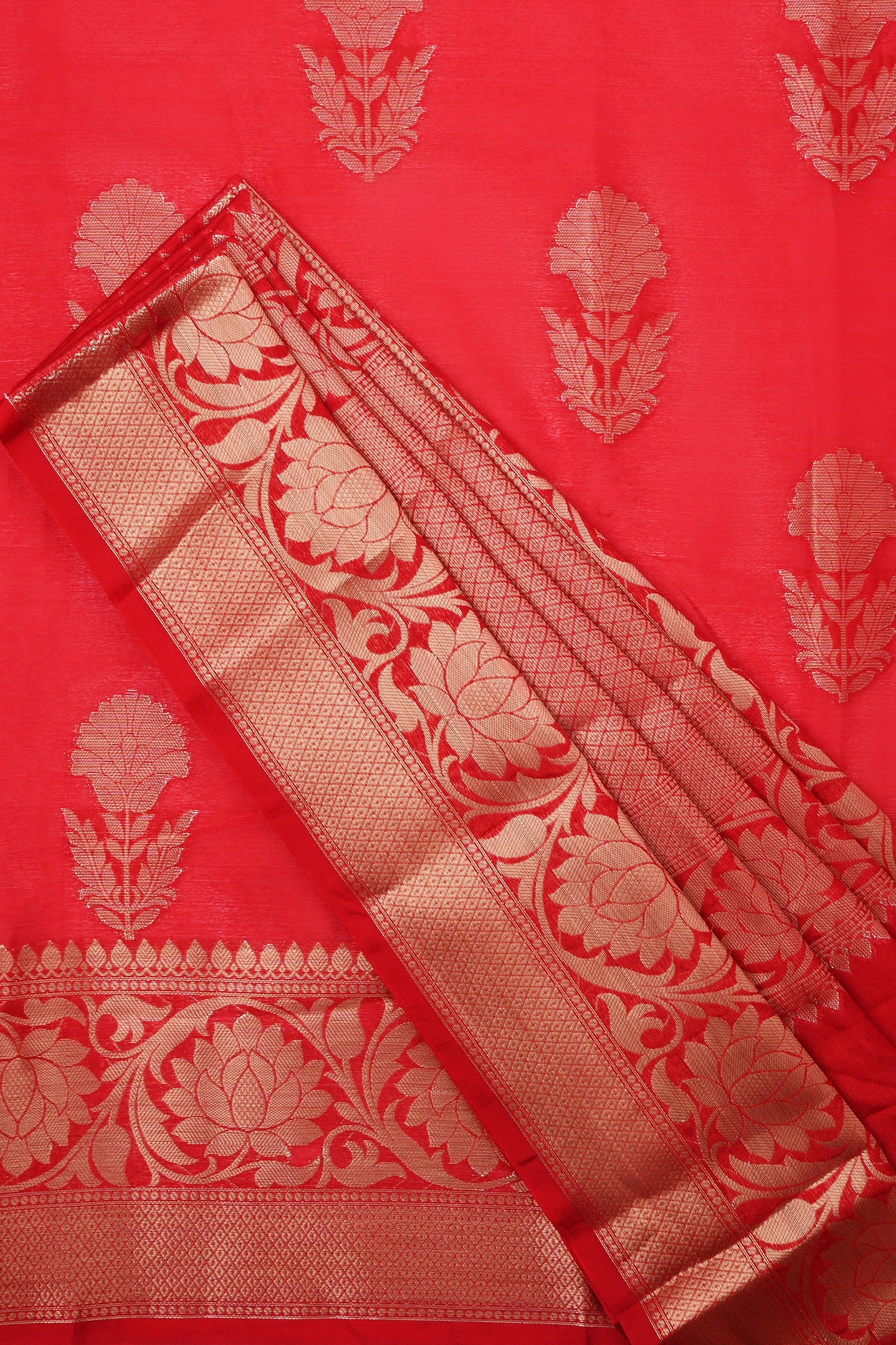 Teejh Shaya Red Banarasi Semi Chiffon Warm Silk Saree