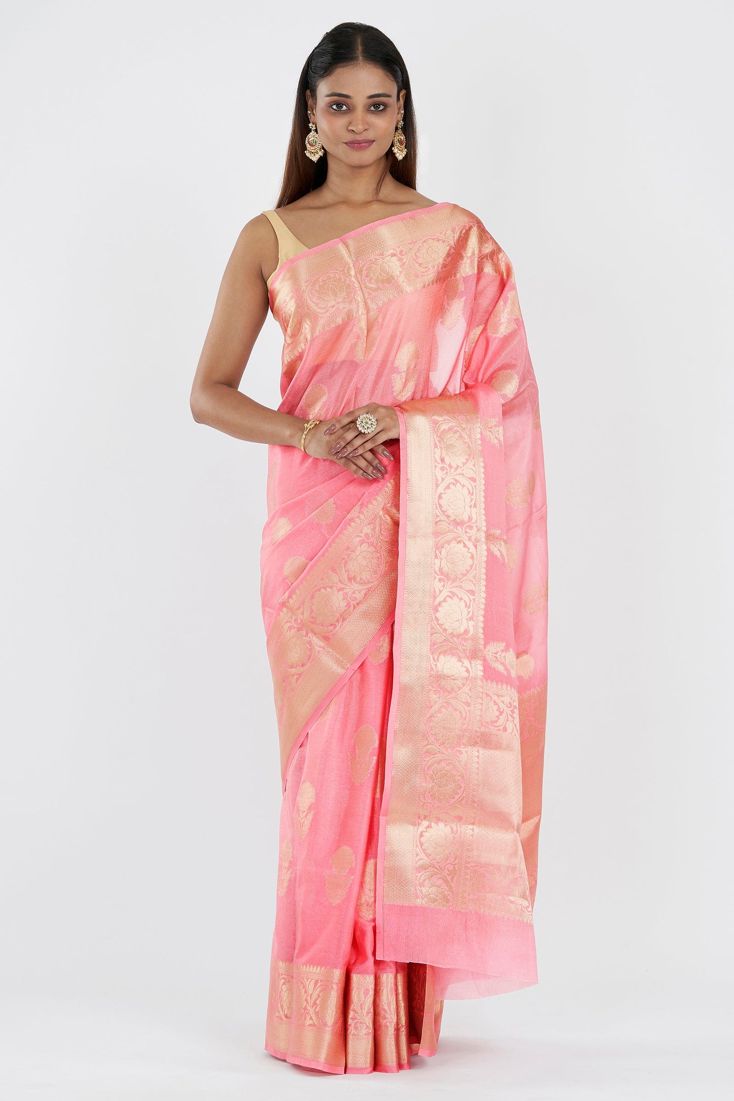 Teejh Shreeti Pink Banarasi Semi Chiffon Warm Silk Saree