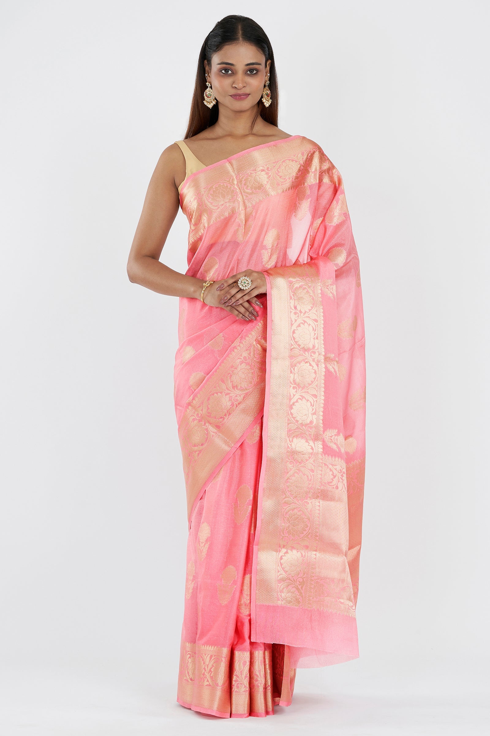 Teejh Shreeti Pink Banarasi Semi Chiffon Warm Silk Saree