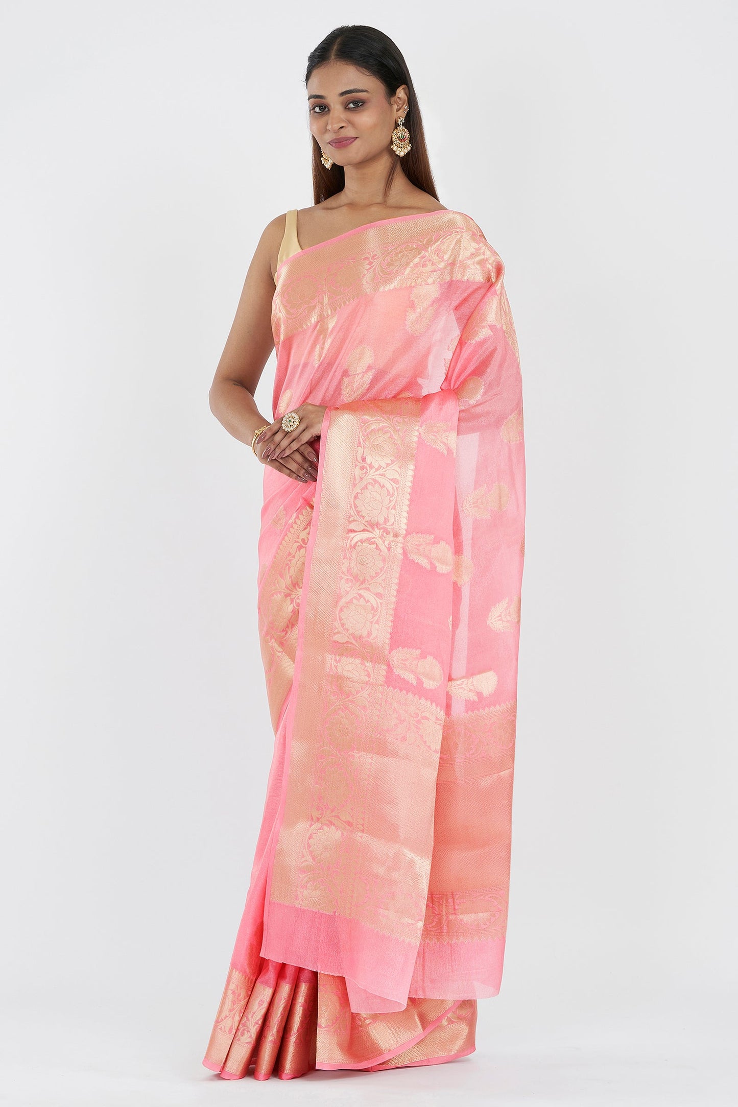 Teejh Shreeti Pink Banarasi Semi Chiffon Warm Silk Saree