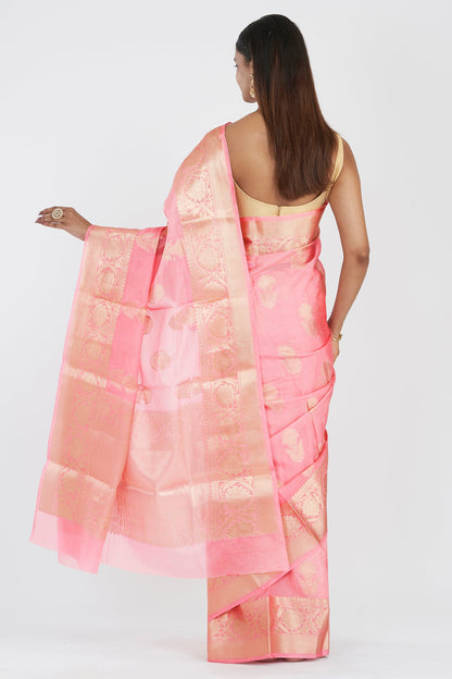 Teejh Shreeti Pink Banarasi Semi Chiffon Warm Silk Saree