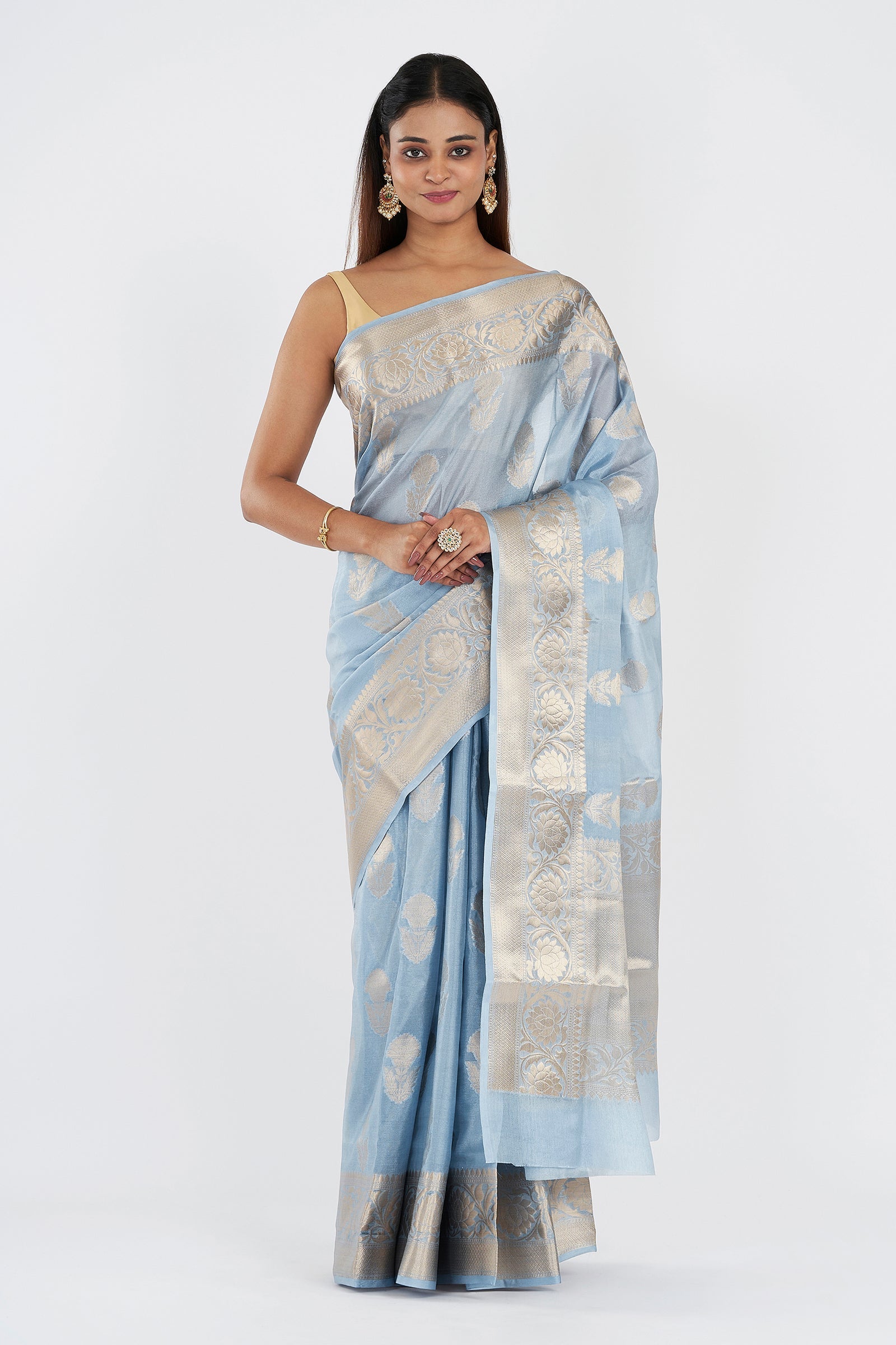 Teejh Sanika Blue Banarasi Semi Chiffon Warm Silk Saree