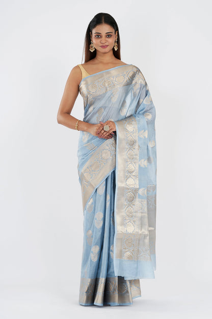 Teejh Sanika Blue Banarasi Semi Chiffon Warm Silk Saree