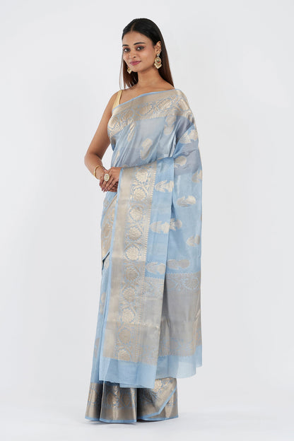 Teejh Sanika Blue Banarasi Semi Chiffon Warm Silk Saree
