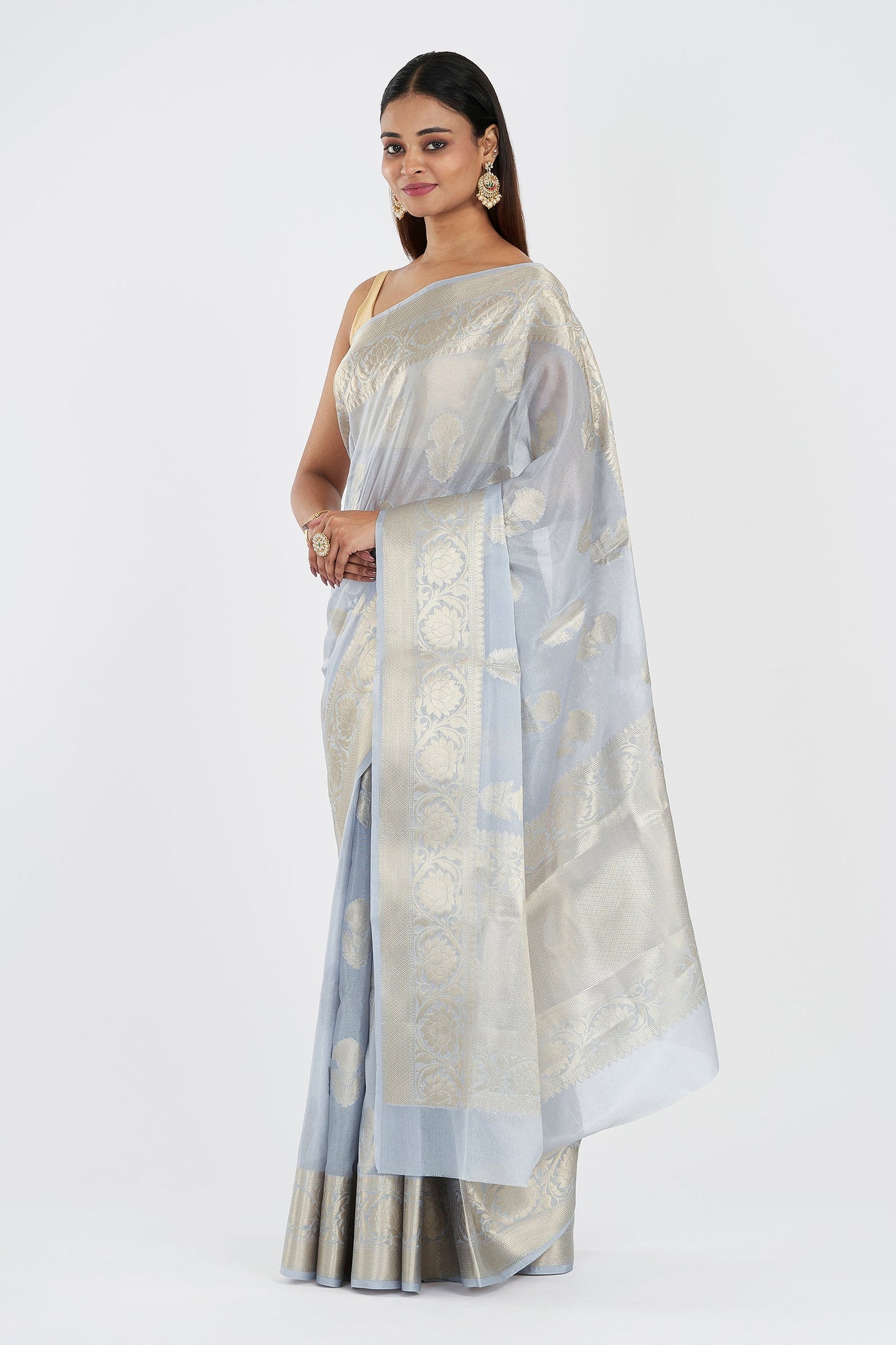 Teejh Vismita Grey Banarasi Semi Chiffon Warm Silk Saree