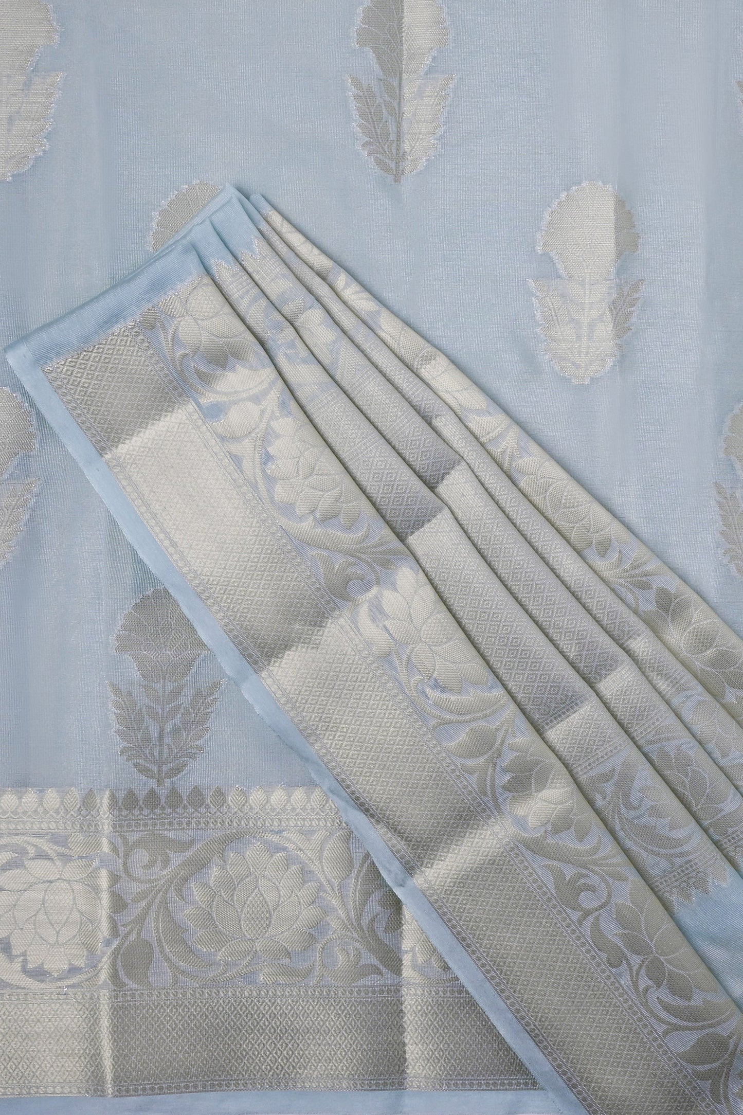 Teejh Vismita Grey Banarasi Semi Chiffon Warm Silk Saree