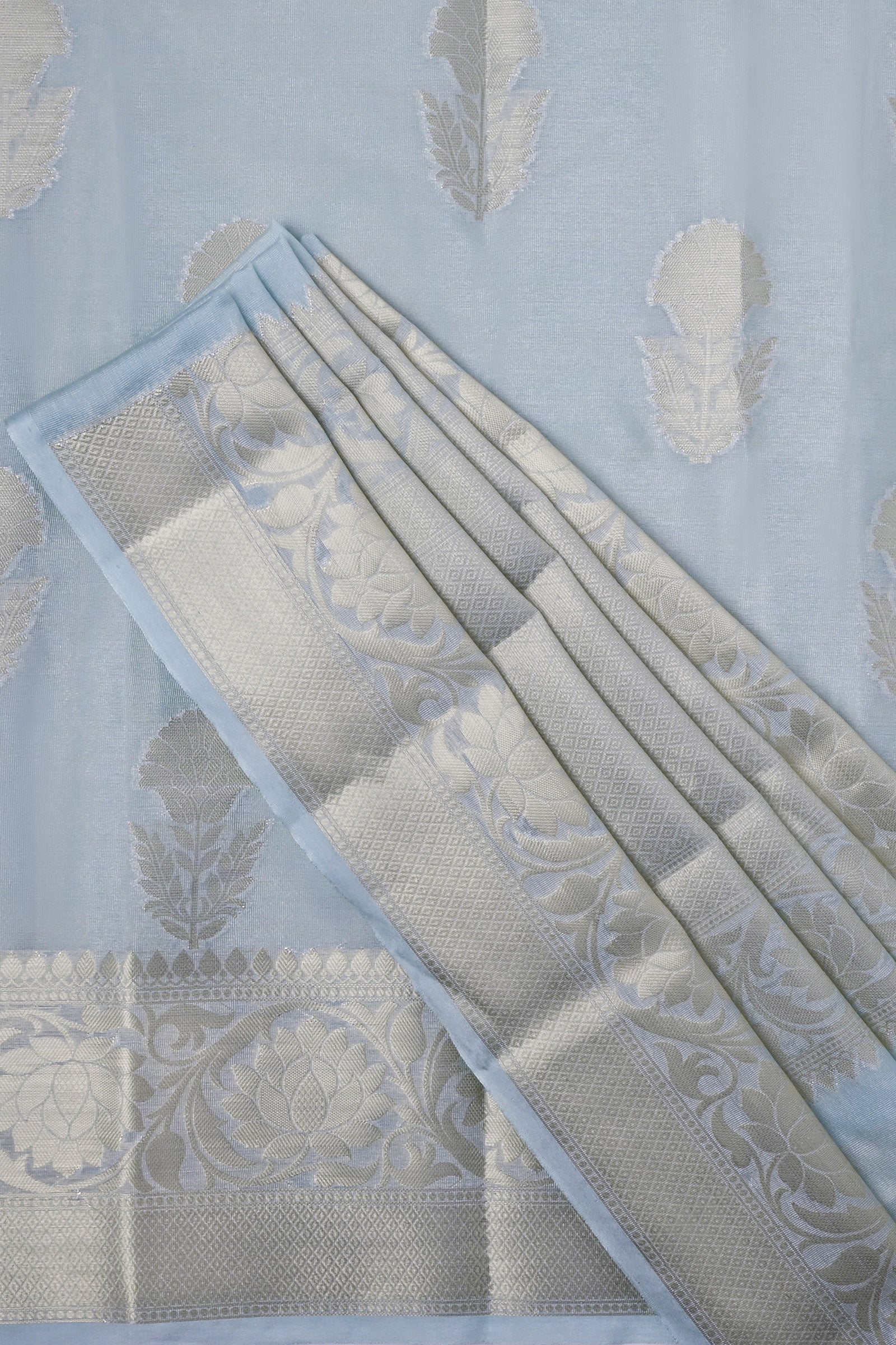 Teejh Vismita Grey Banarasi Semi Chiffon Warm Silk Saree