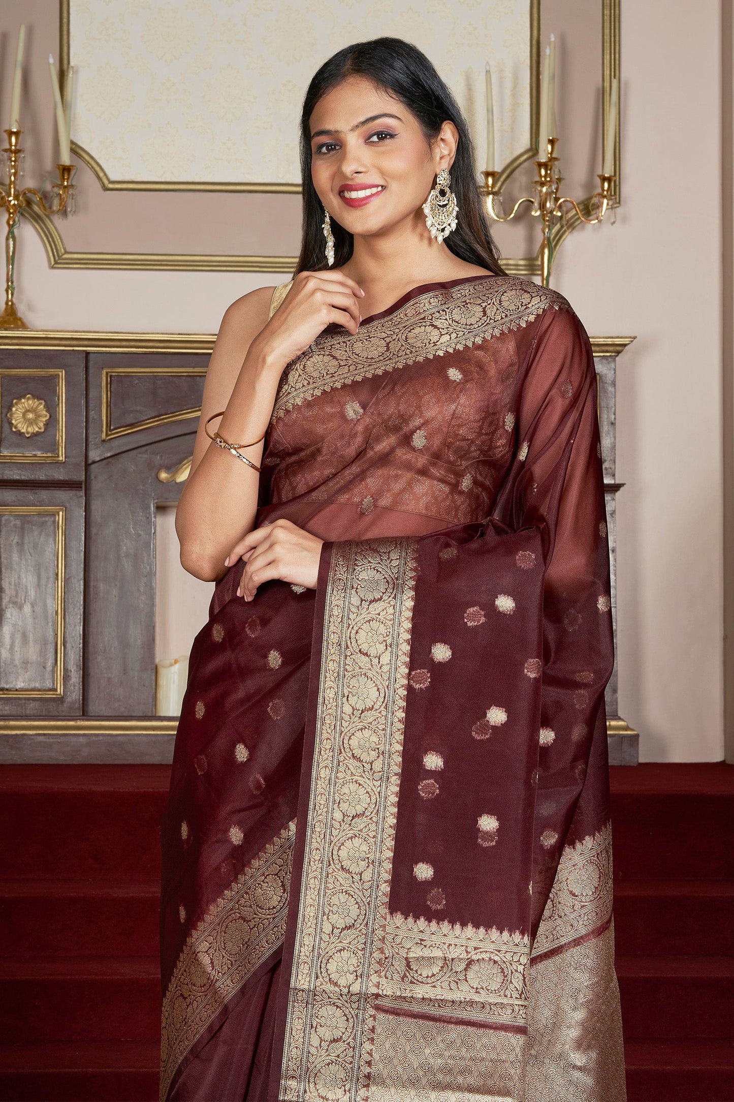 Teejh Shivi Maroon Banarasi Semi Kora Silk