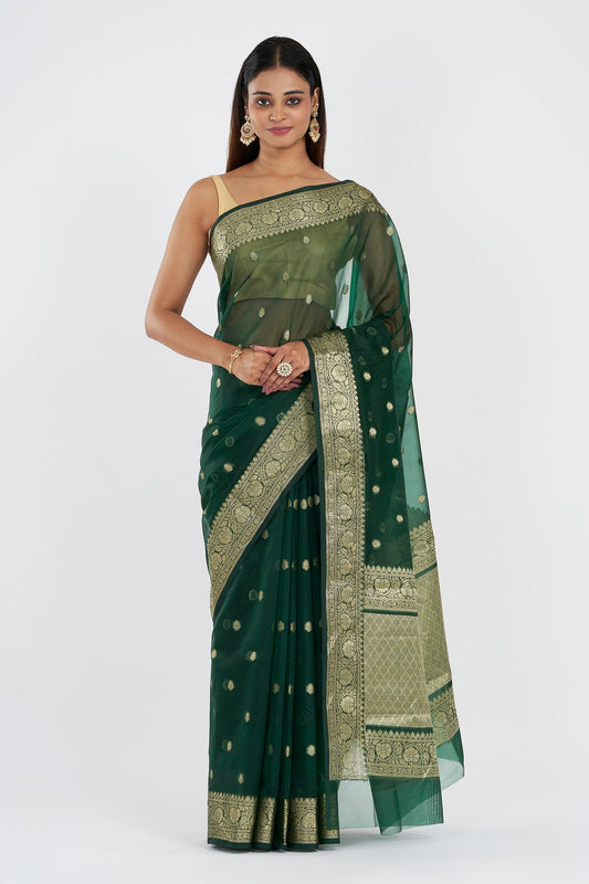 Teejh Suba Forest Green Banarasi Semi Kora Silk
