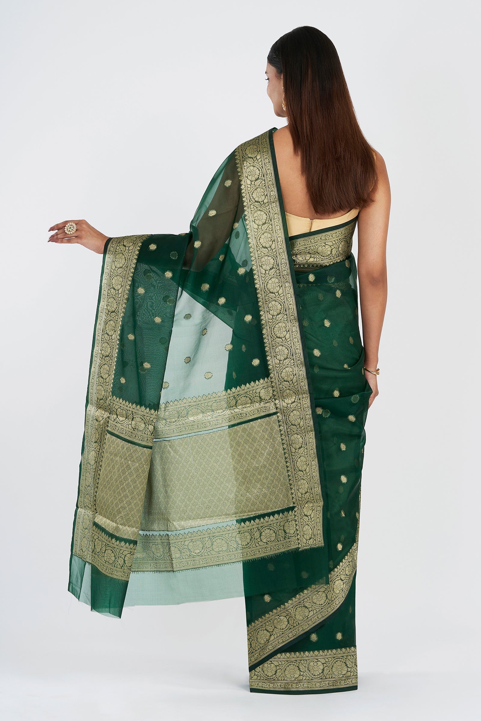 Teejh Suba Forest Green Banarasi Semi Kora Silk