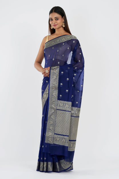Teejh Smiti Royal Blue Banarasi Semi Kora Silk