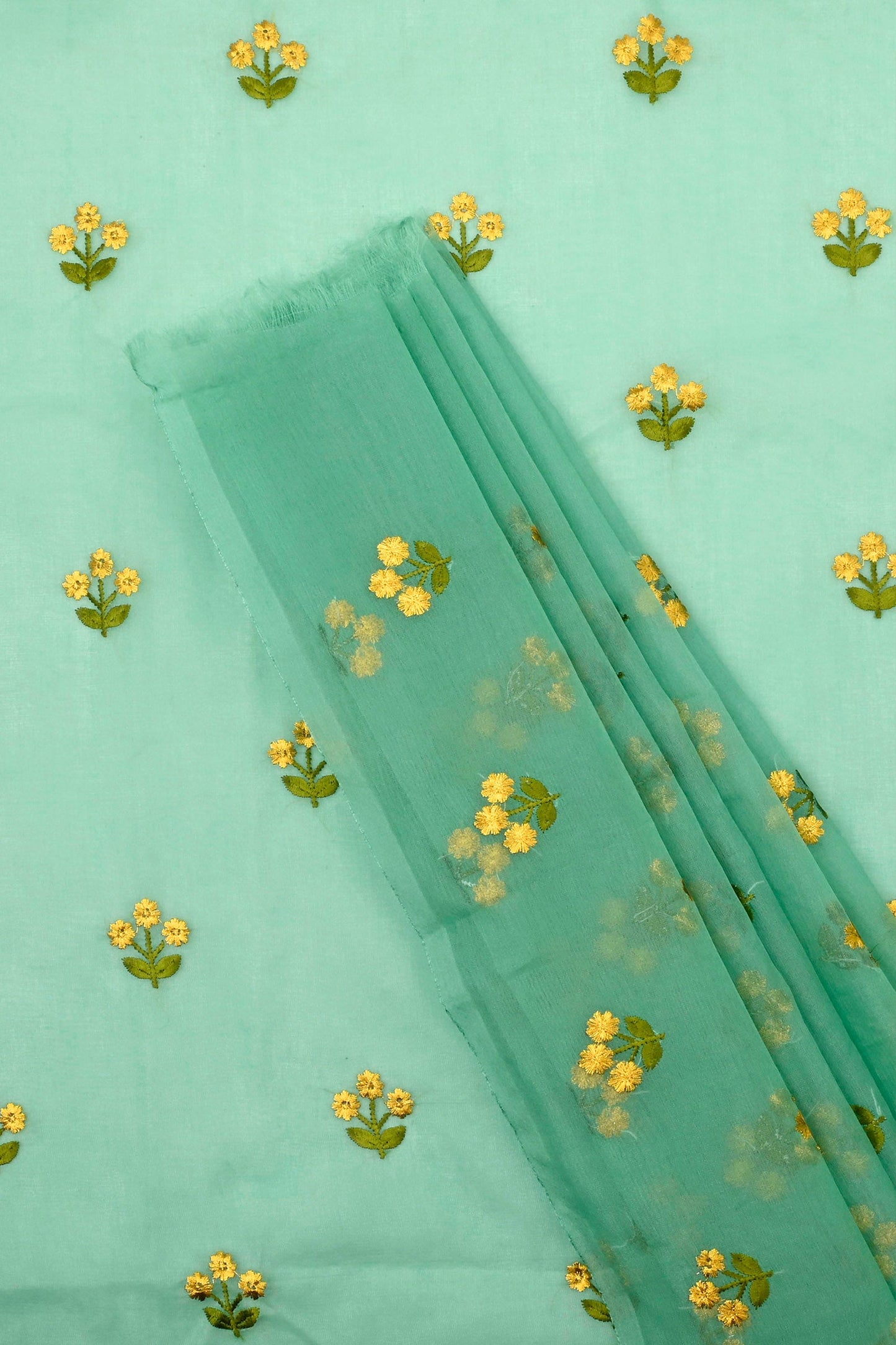 Teejh Nikita Turquoise Kora Organza Silk embroidery work Saree