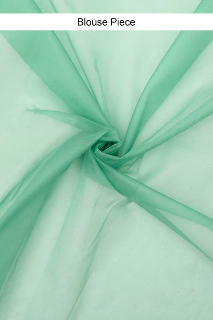 Teejh Nikita Turquoise Kora Organza Silk embroidery work Saree