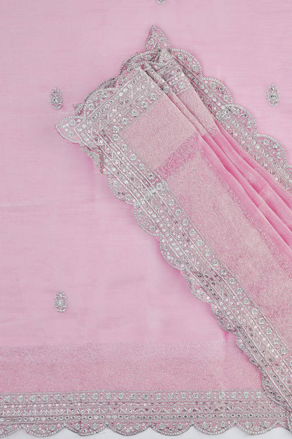 Teejh Geetanjali Onion Pink Shimmer Tissue Saree