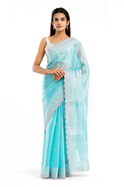 Teejh Geetanjali Blue Shimmer Tissue Saree