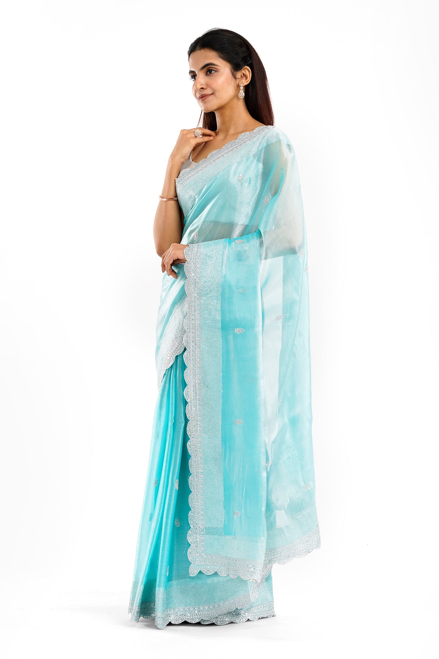 Teejh Geetanjali Blue Shimmer Tissue Saree
