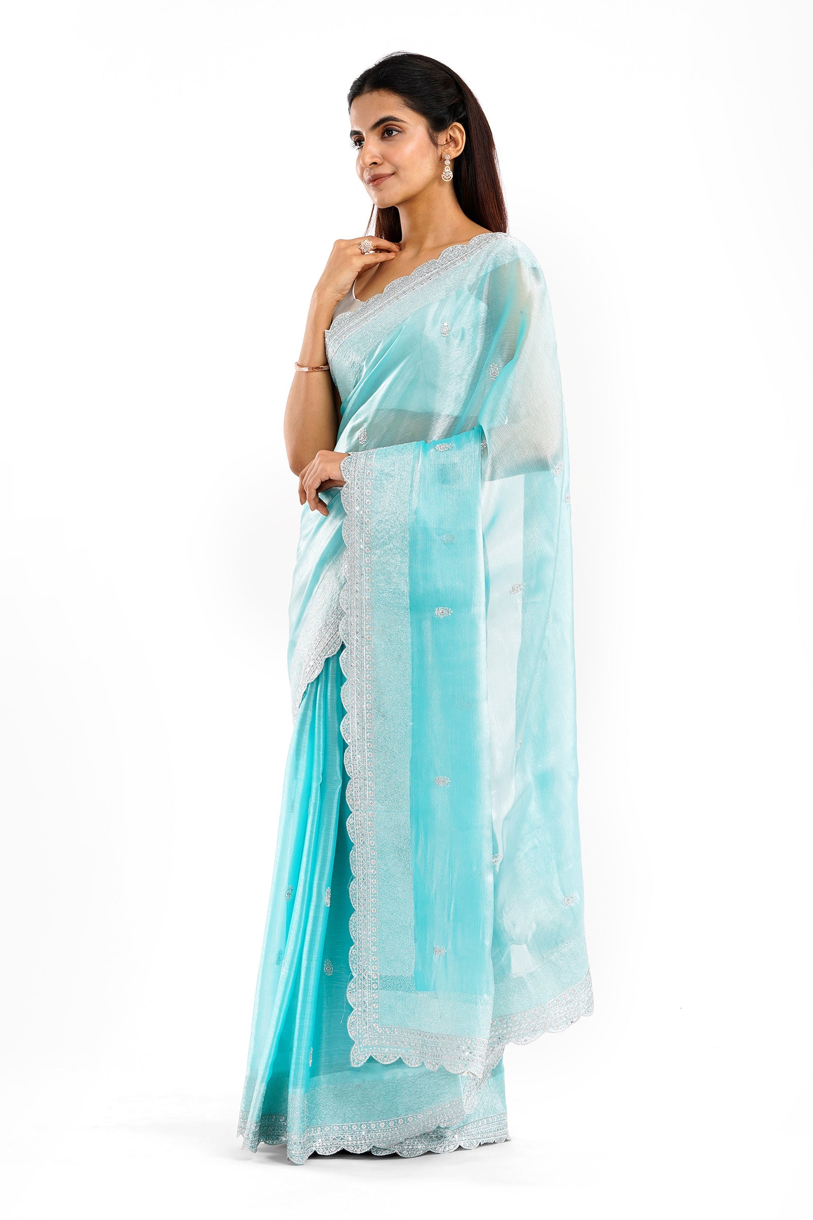 Teejh Geetanjali Blue Shimmer Tissue Saree