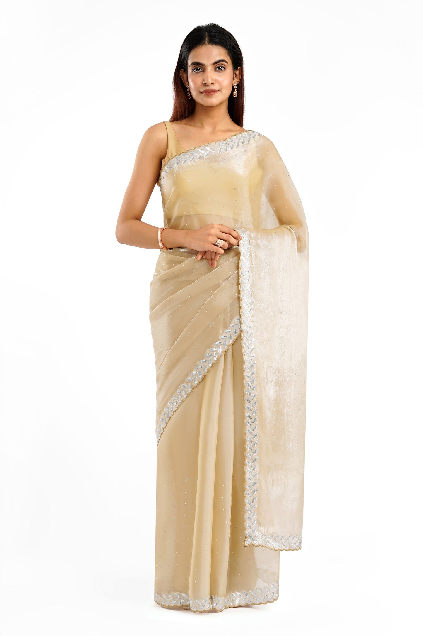 Teejh Harichandana Beige Tissue Saree