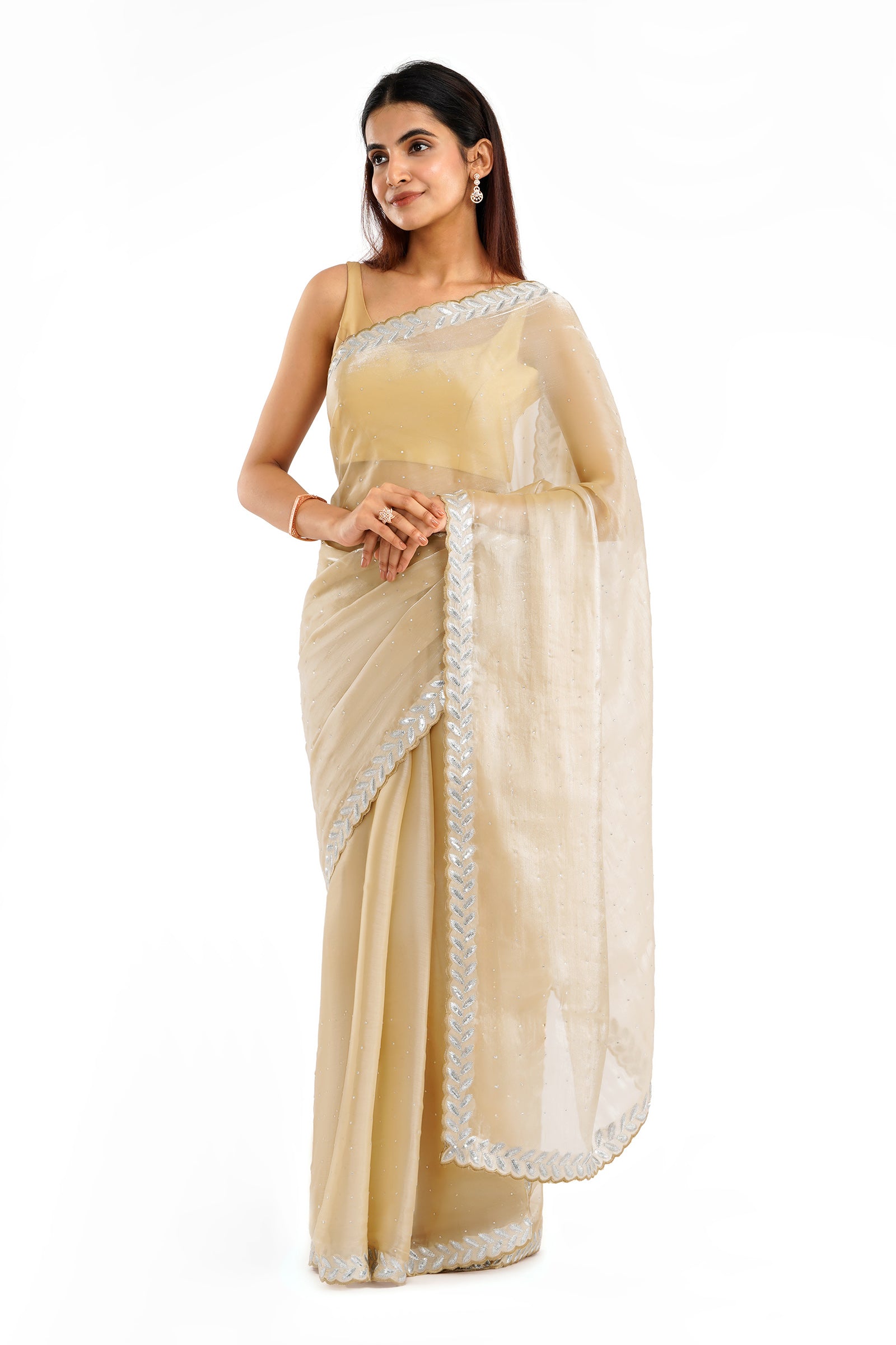 Teejh Harichandana Beige Tissue Saree