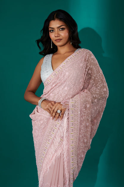 Teejh Kamla Pink Georgette Saree