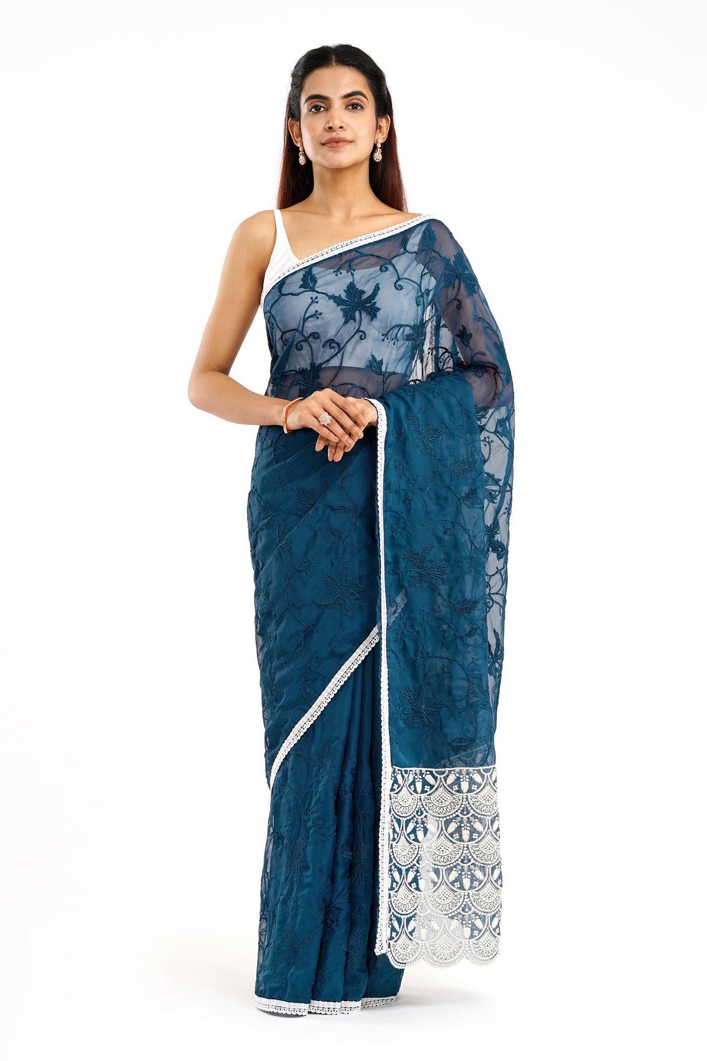 Teejh Kushboo Dark Blue Organza Saree