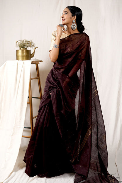 Teejh Choco Brown Handloom Box Sequin Saree