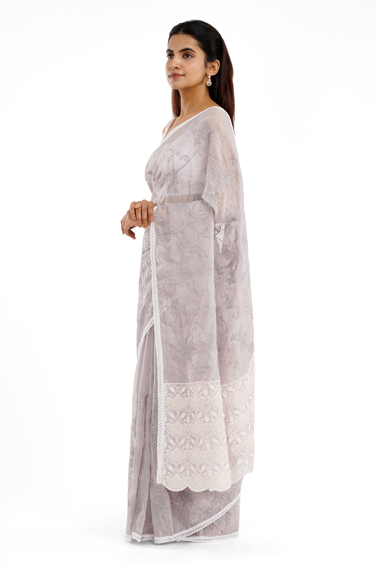 Teejh Kushboo Silver Mauve Organza Saree
