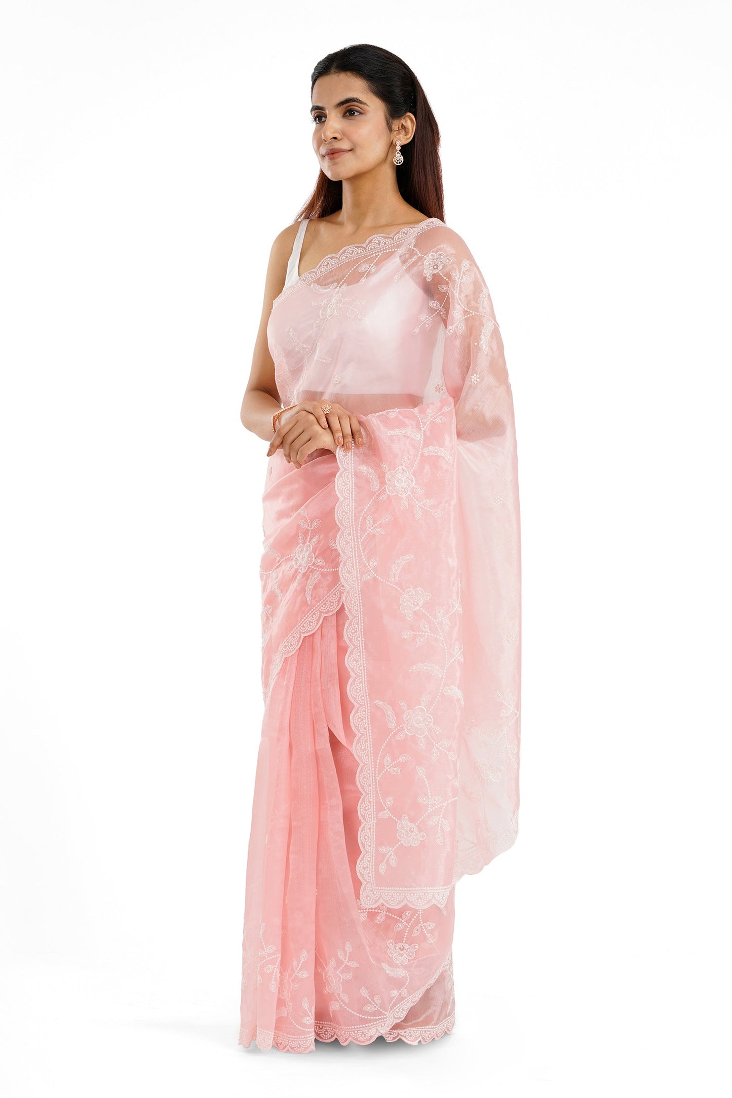Teejh Urmisha Peach Pink Organza Saree