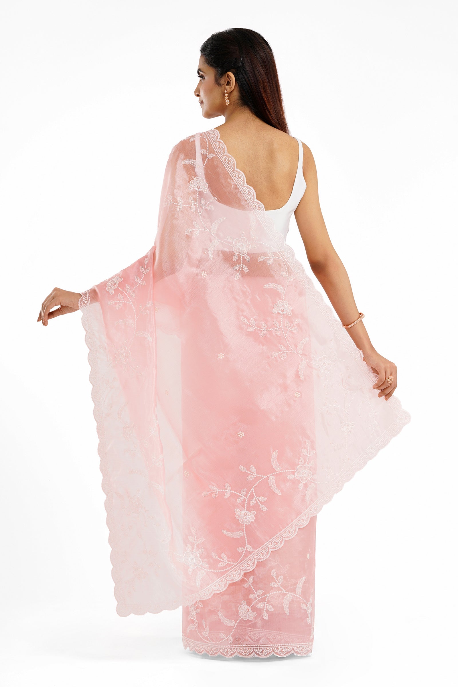 Teejh Urmisha Peach Pink Organza Saree