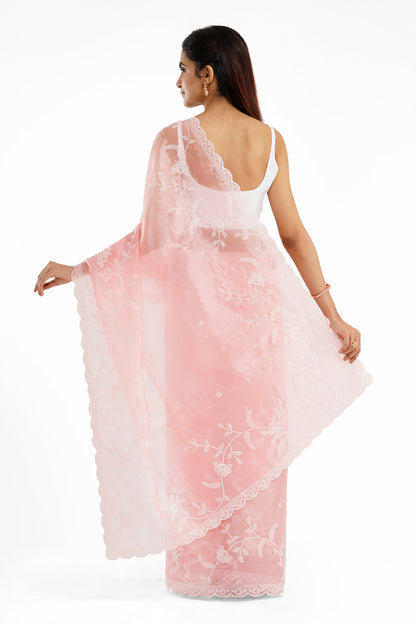 Teejh Urmisha Peach Pink Organza Saree