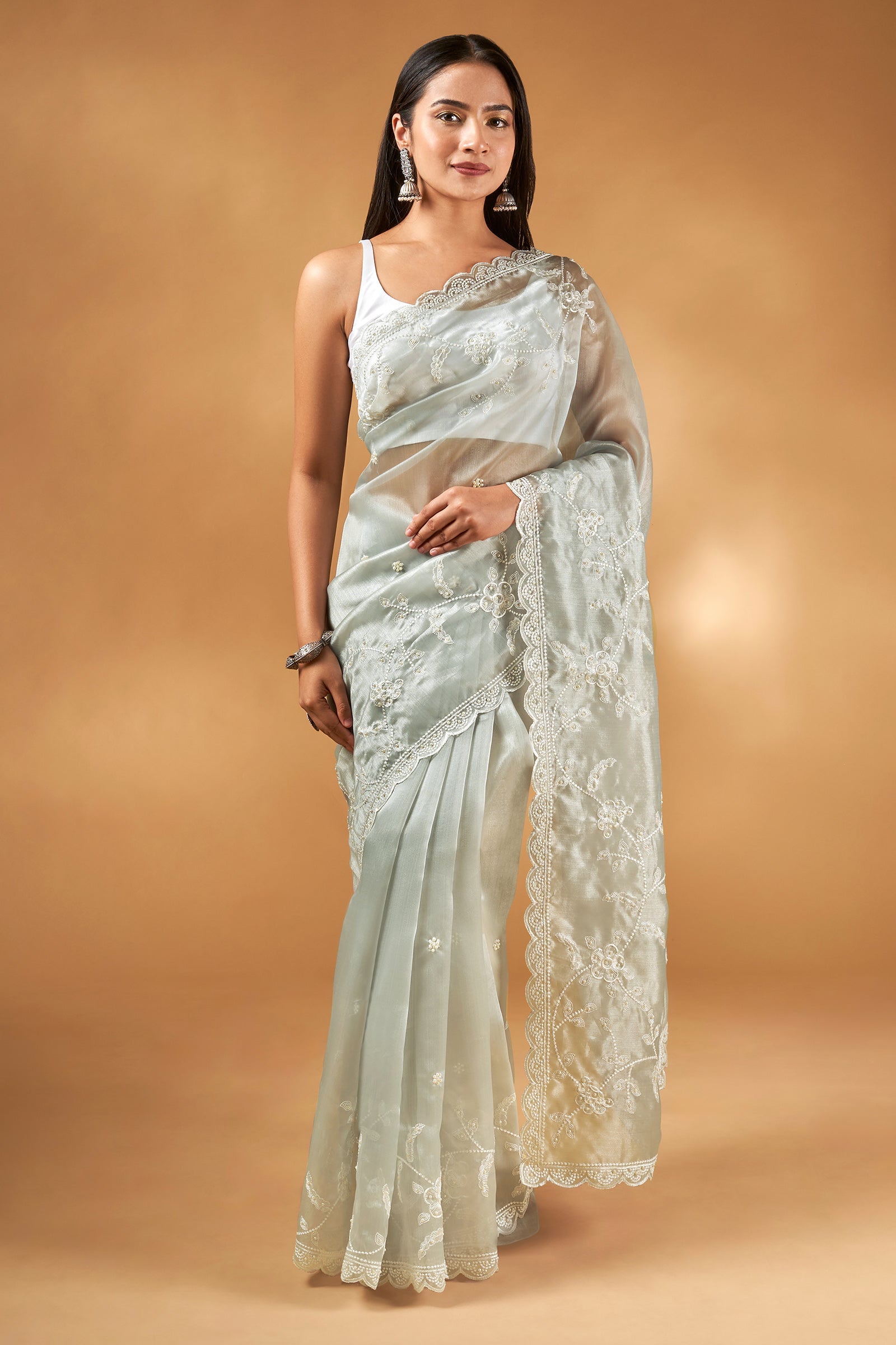 Teejh Urmisha Grey Organza Saree
