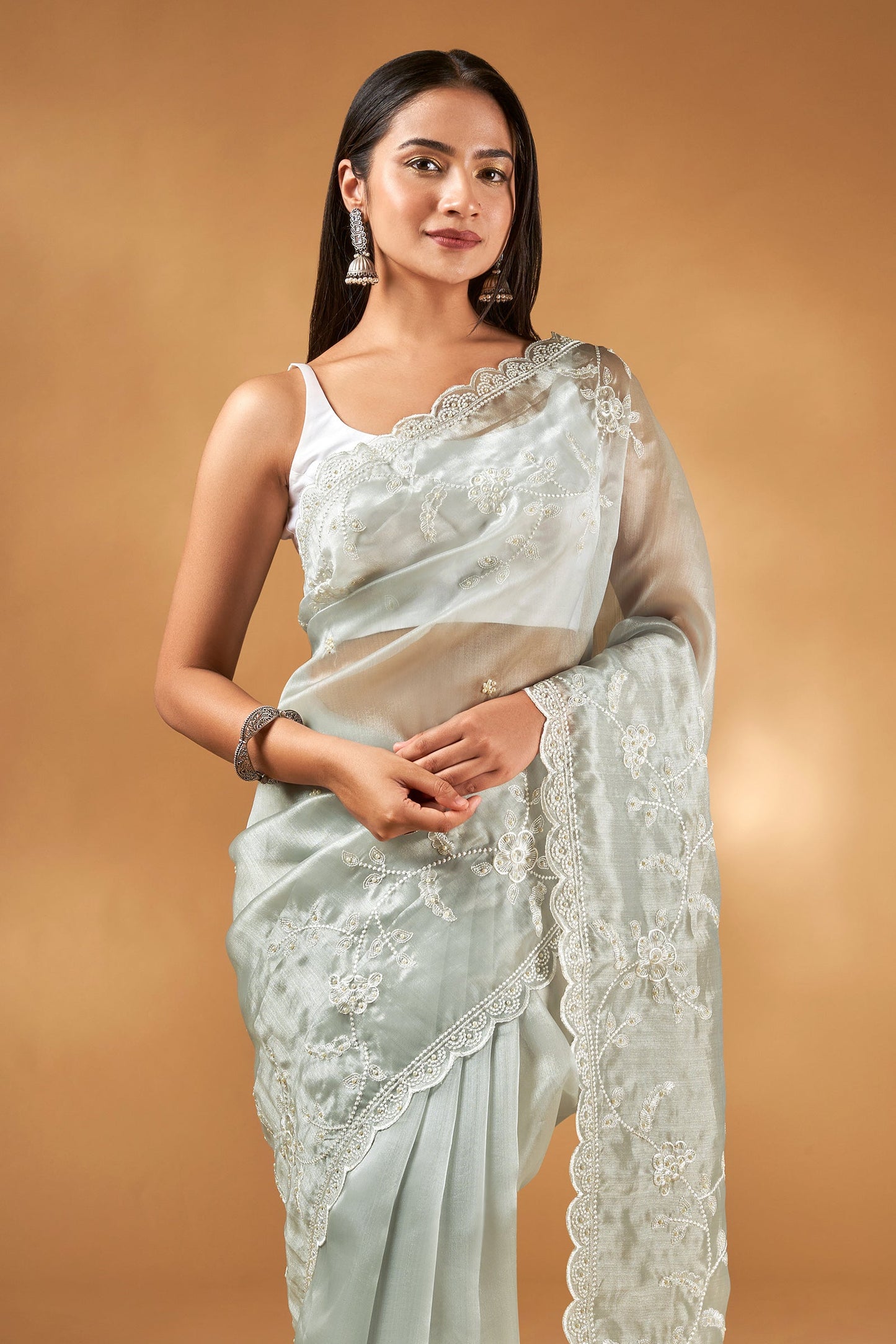 Teejh Urmisha Grey Organza Saree