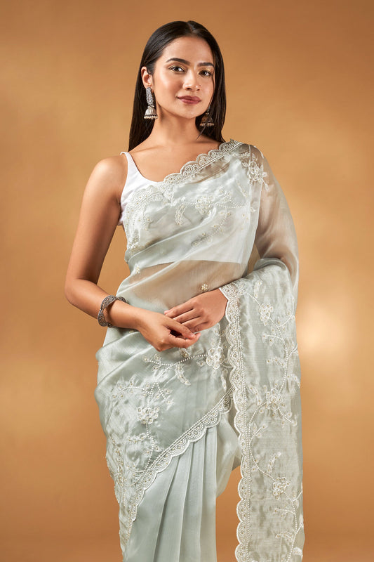 Teejh Urmisha Grey Organza Saree