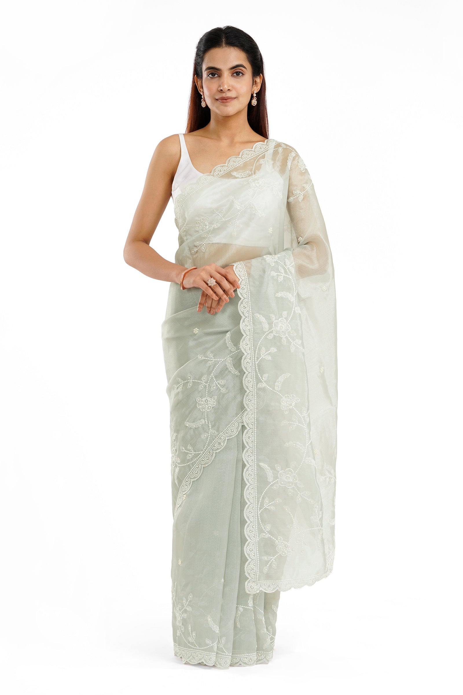 Teejh Urmisha Grey Organza Saree