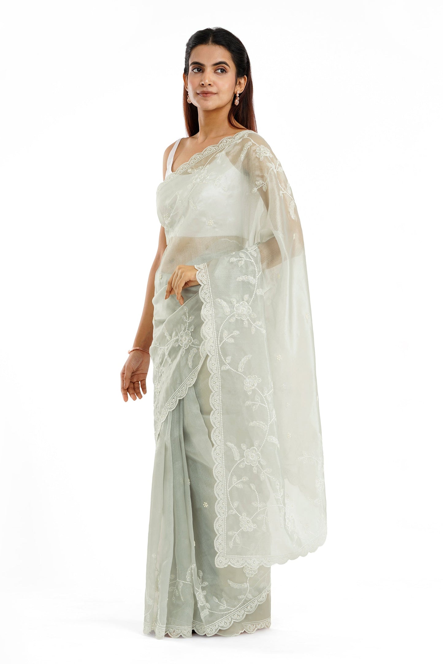 Teejh Urmisha Grey Organza Saree