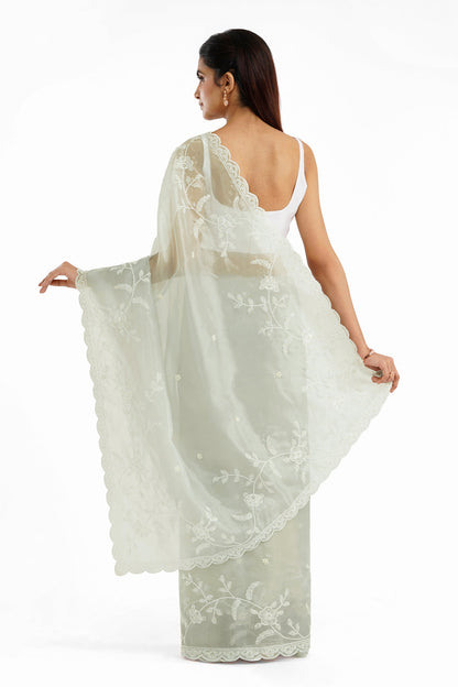 Teejh Urmisha Grey Organza Saree