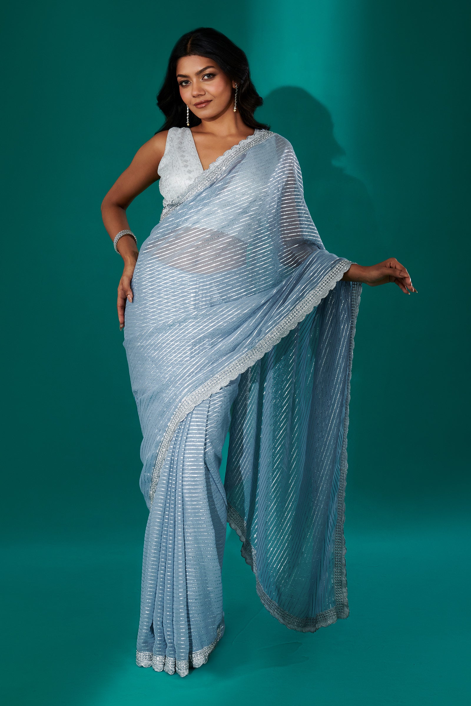 Teejh Saheeba Blue Chiffon Saree