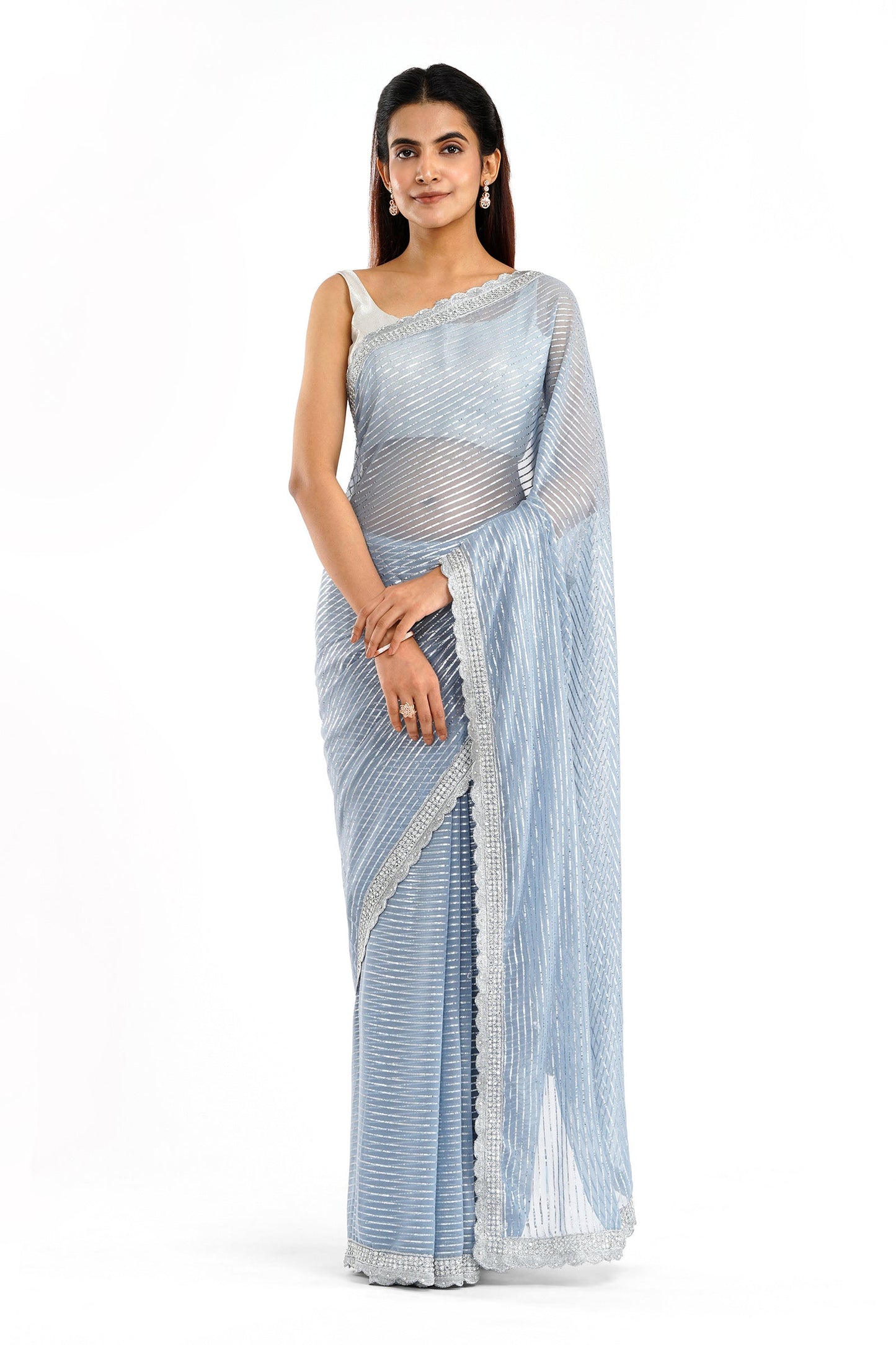 Teejh Saheeba Blue Chiffon Saree