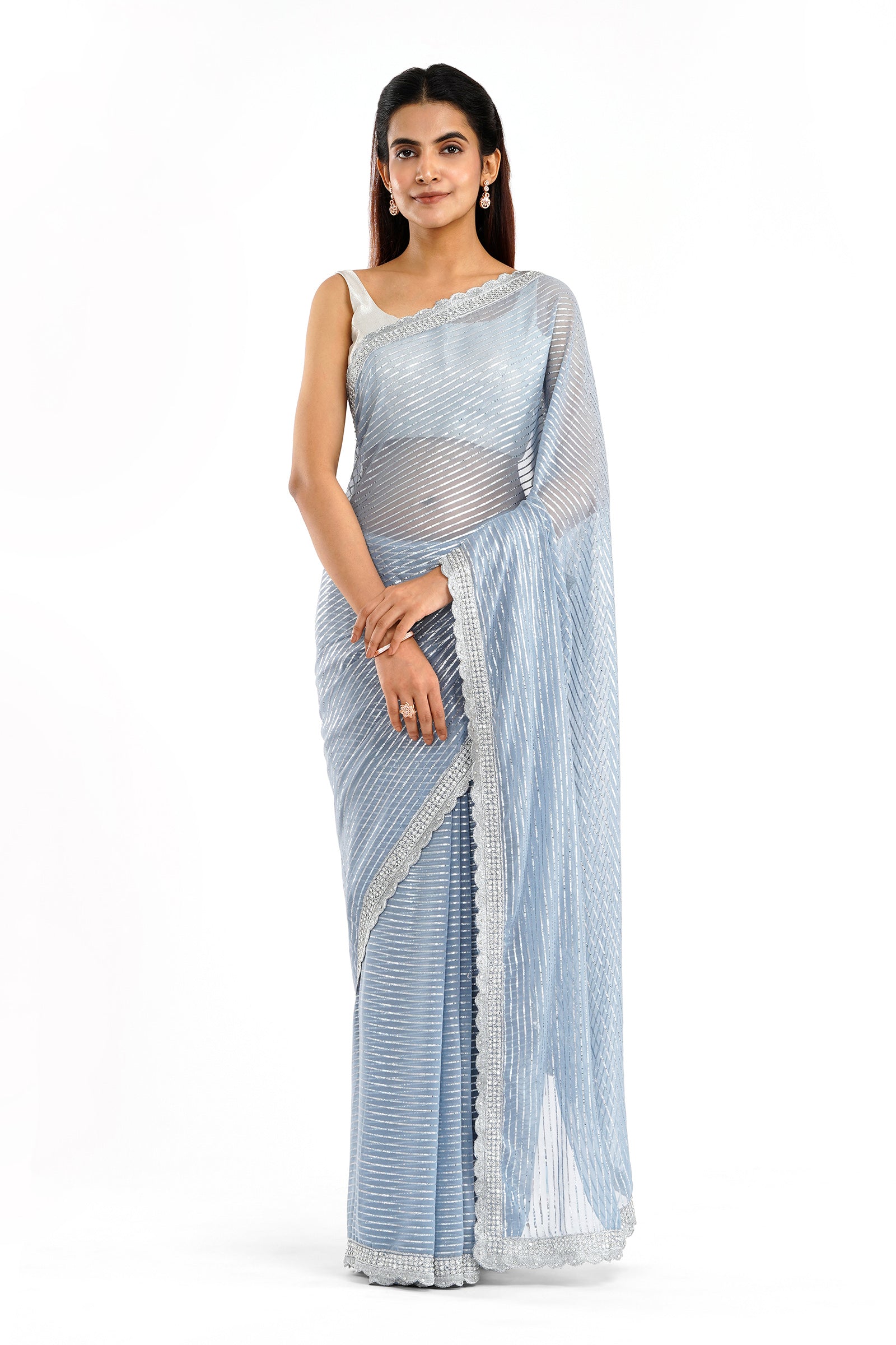 Teejh Saheeba Blue Chiffon Saree