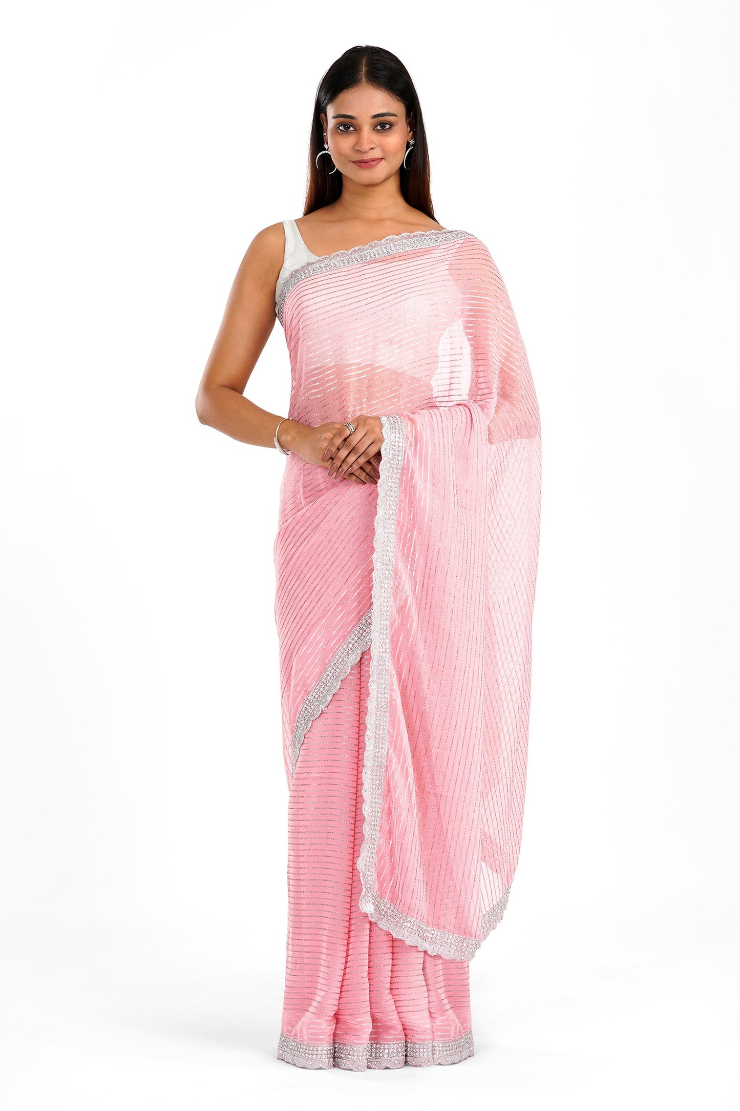 Teejh Saheeba Pink Chiffon Saree