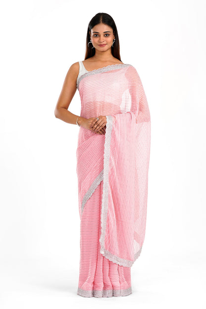Teejh Saheeba Pink Chiffon Saree