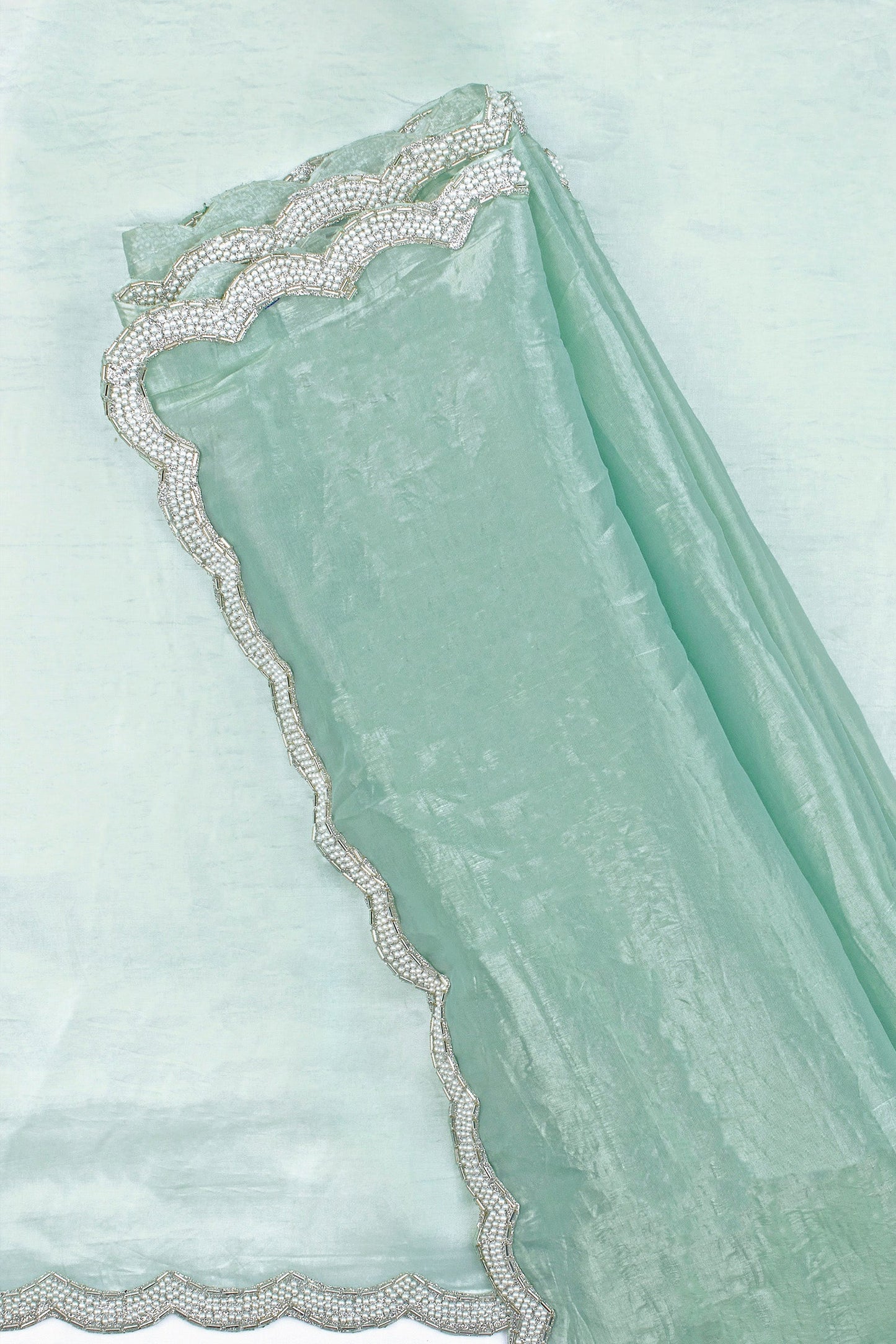 Teejh Kaanch Sky Blue Shimmer Tissue Saree