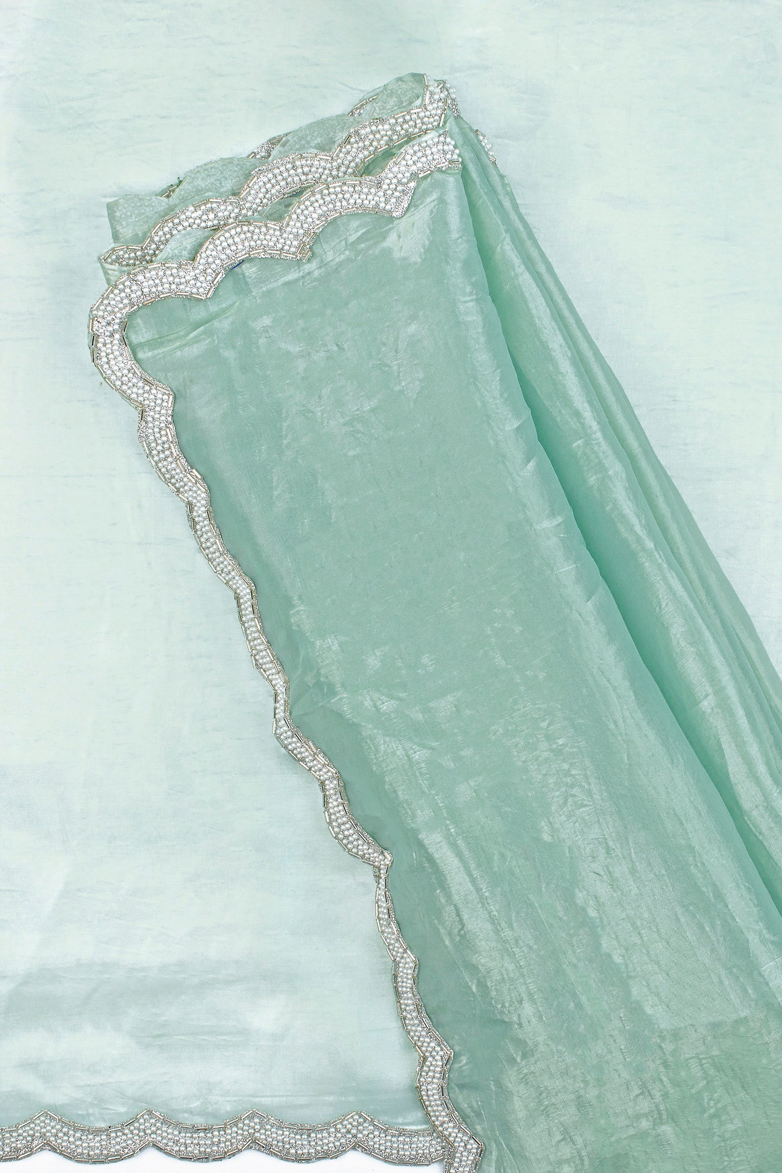 Teejh Kaanch Sky Blue Shimmer Tissue Saree